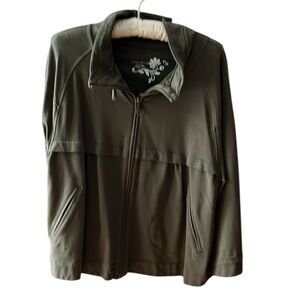 Charter club size large olive green jacket  high rise wide leg pant 2 piece